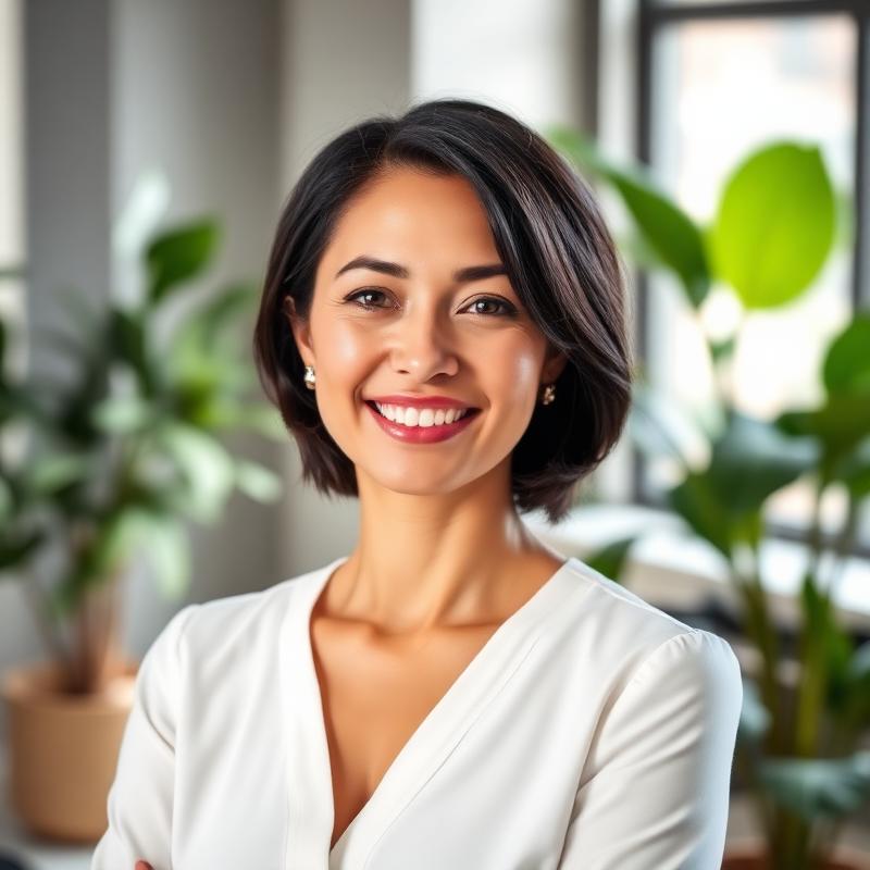 Advisor smiling in bright office